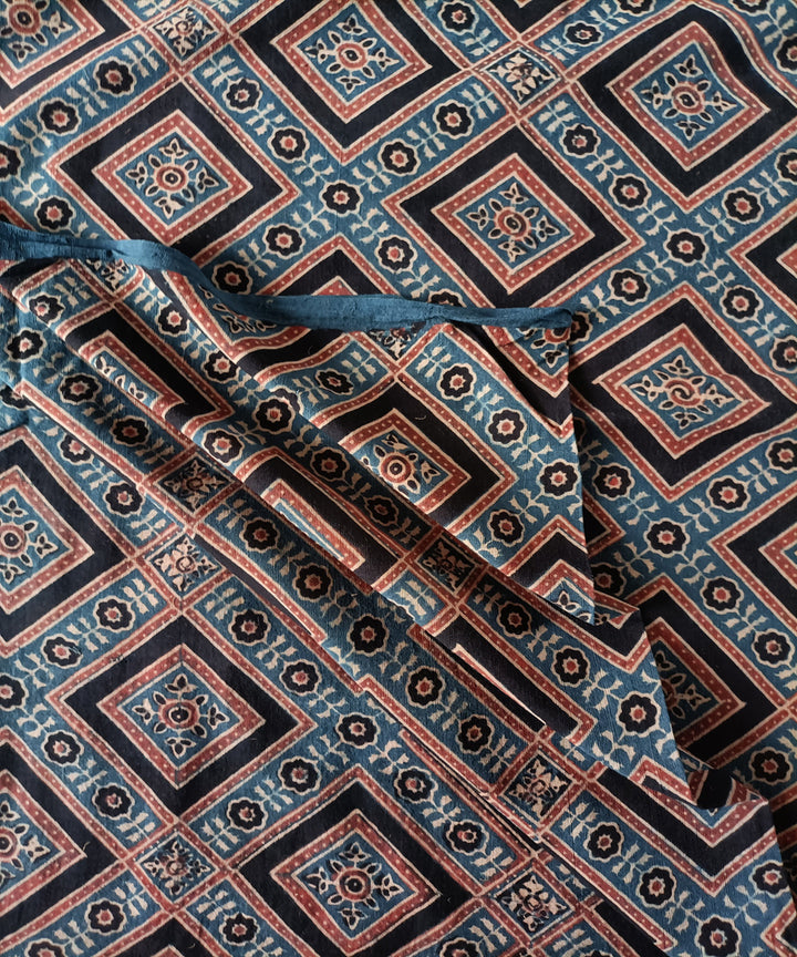 2.5m blue red black handspun handwoven ajrakh cotton kurta material