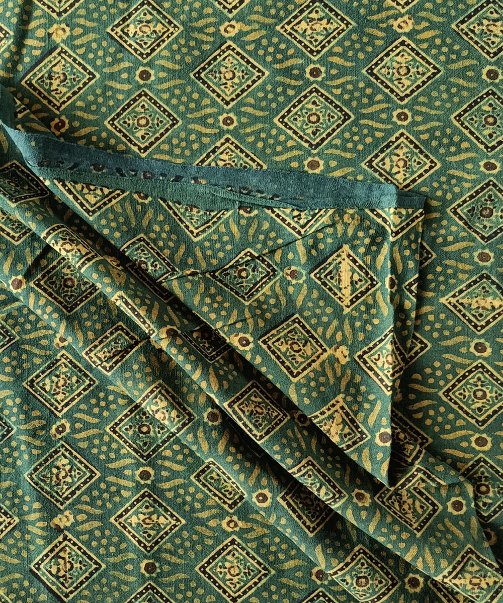 2.5m green yellow handspun handwoven ajrakh cotton kurta material