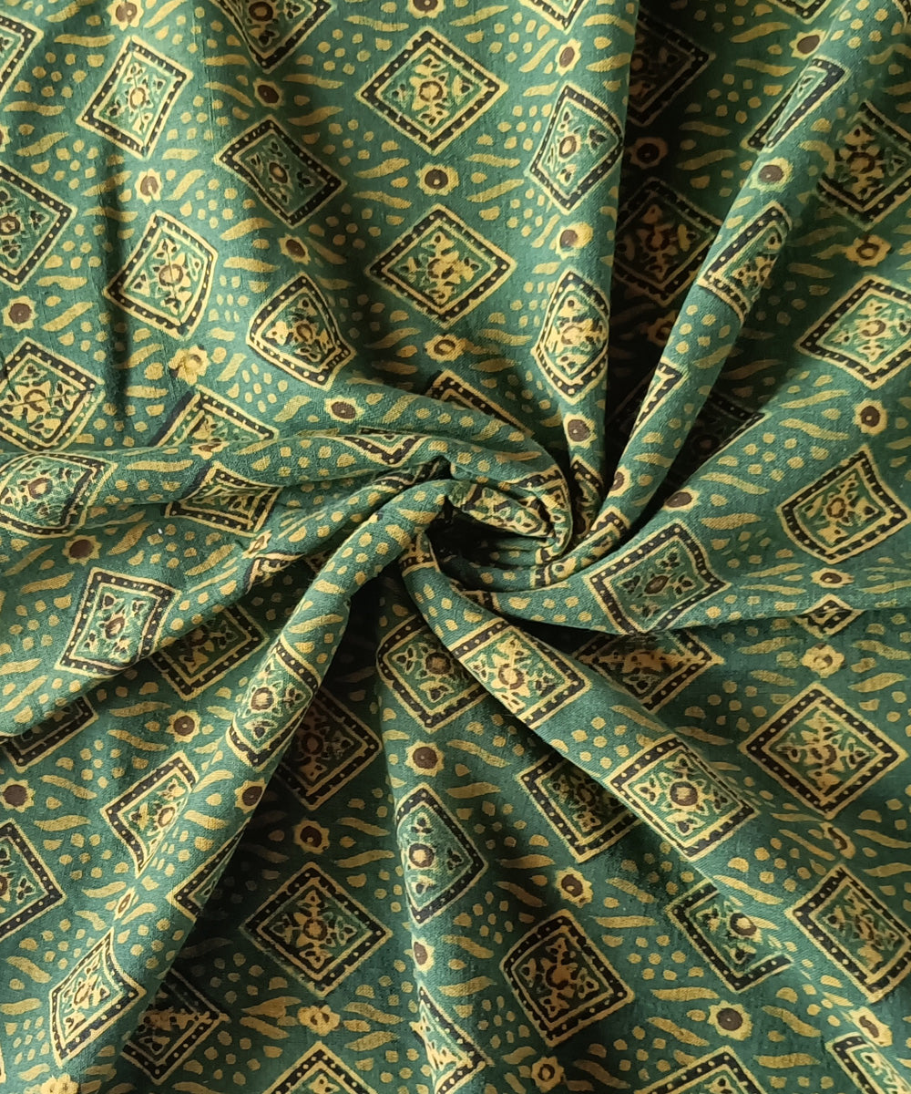 2.5m green yellow handspun handwoven ajrakh cotton kurta material