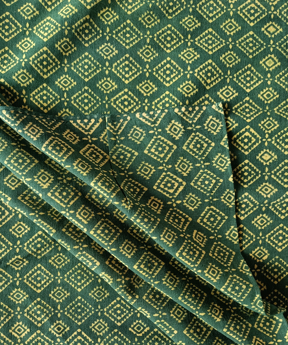 2.5m green yellow handspun cotton handwoven ajrakh kurta material