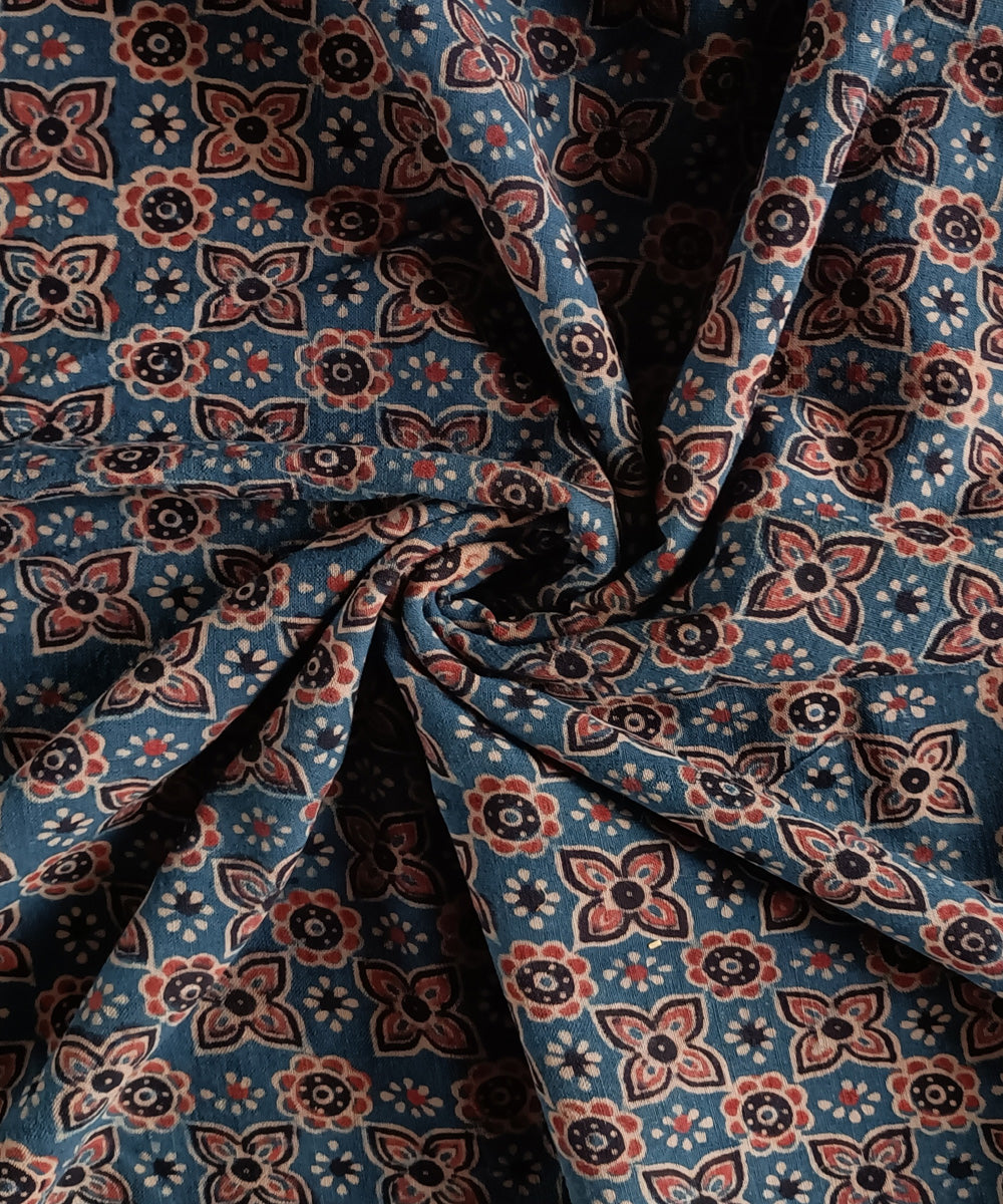 2.5m blue red black handspun handwoven cotton ajrakh kurta material