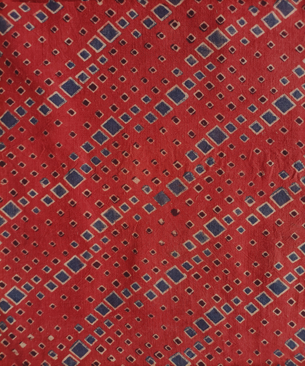 2.5m red blue cotton handspun handwoven ajrakh kurta material