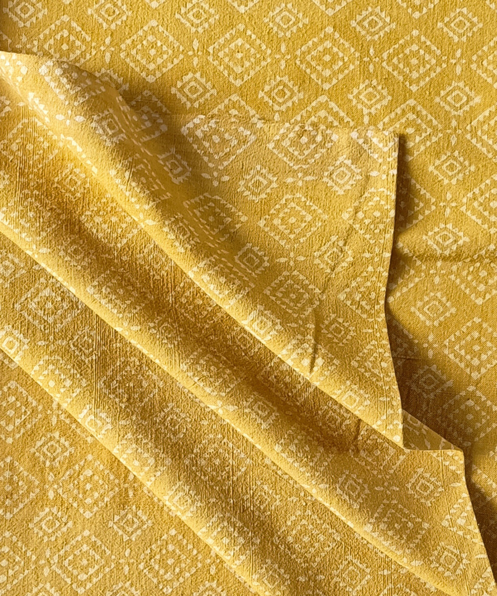 2.5m yellow green handspun handwoven cotton ajrakh kurta material