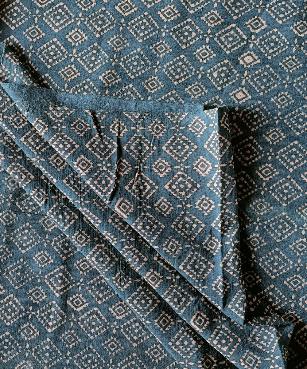 2.5m blue handspun handwoven cotton ajrakh kurta material