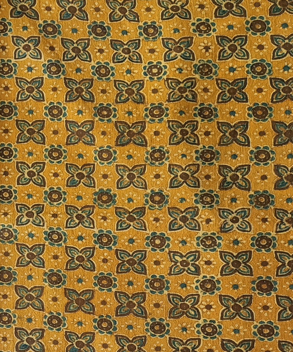 2.5m yellow multicolor handspun handwoven cotton ajrakh kurta material