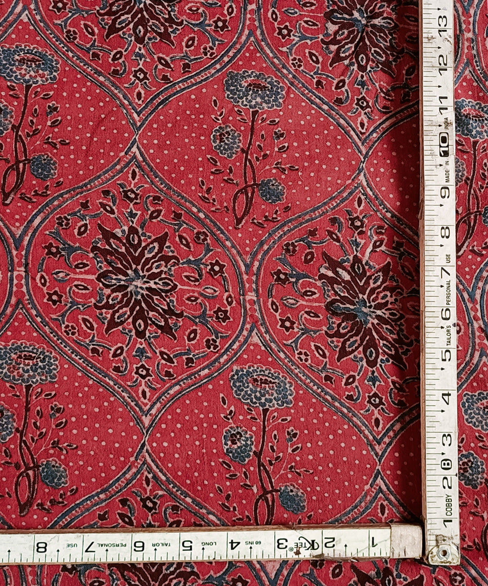 2.5m red blue handspun handwoven cotton ajrakh kurta material