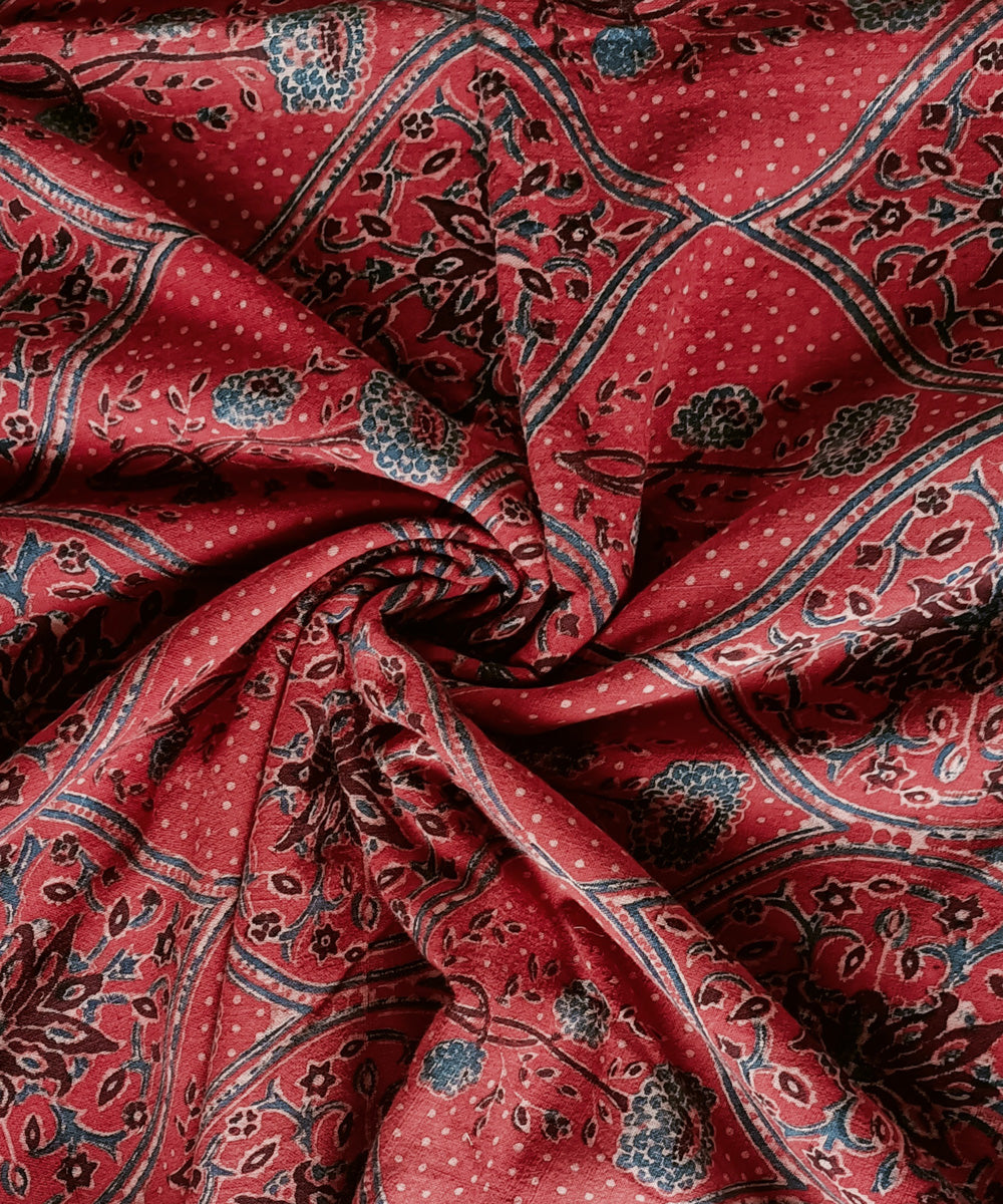 2.5m red blue handspun handwoven cotton ajrakh kurta material