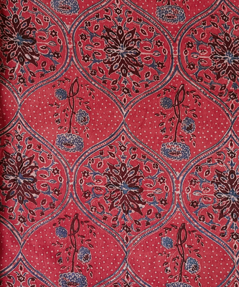 2.5m red blue handspun handwoven cotton ajrakh kurta material