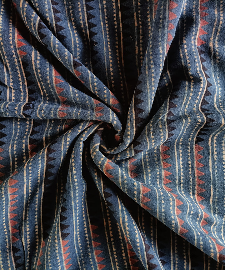 2.5m blue multicolor handspun handwoven cotton ajrakh kurta material