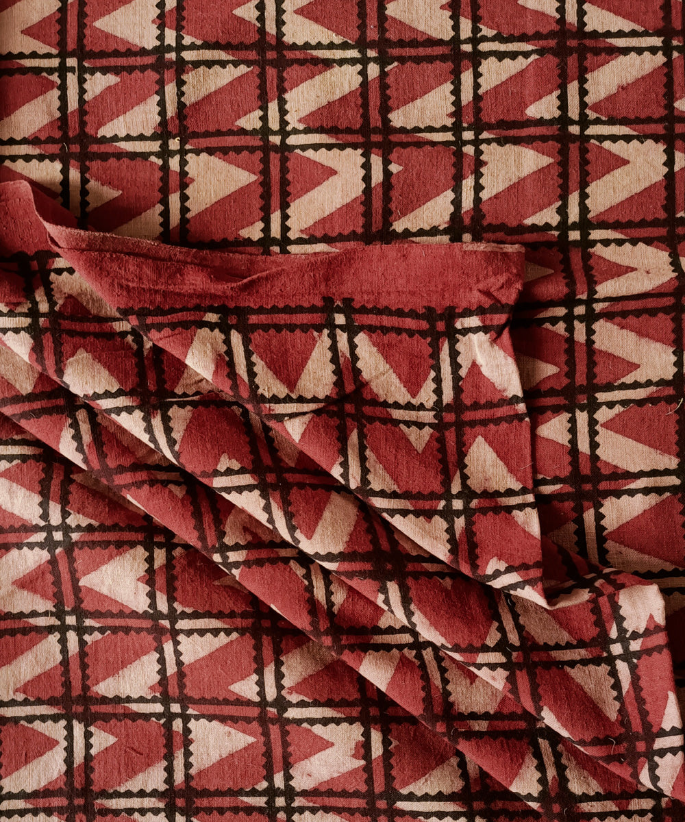 2.5m red black cream handspun handwoven cotton ajrakh kurta material