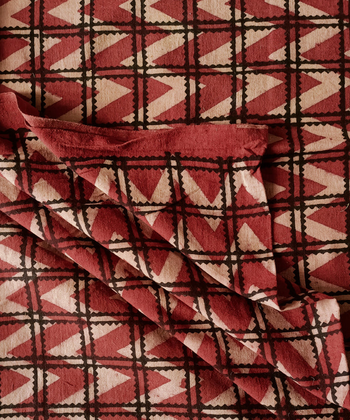 2.5m red black cream handspun handwoven cotton ajrakh kurta material