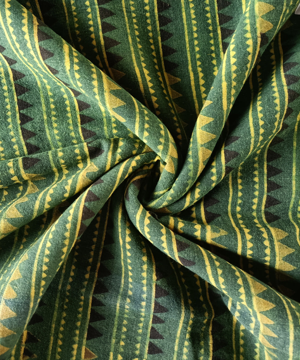 2.5m green yellow handspun handloom ajrakh cotton kurta material