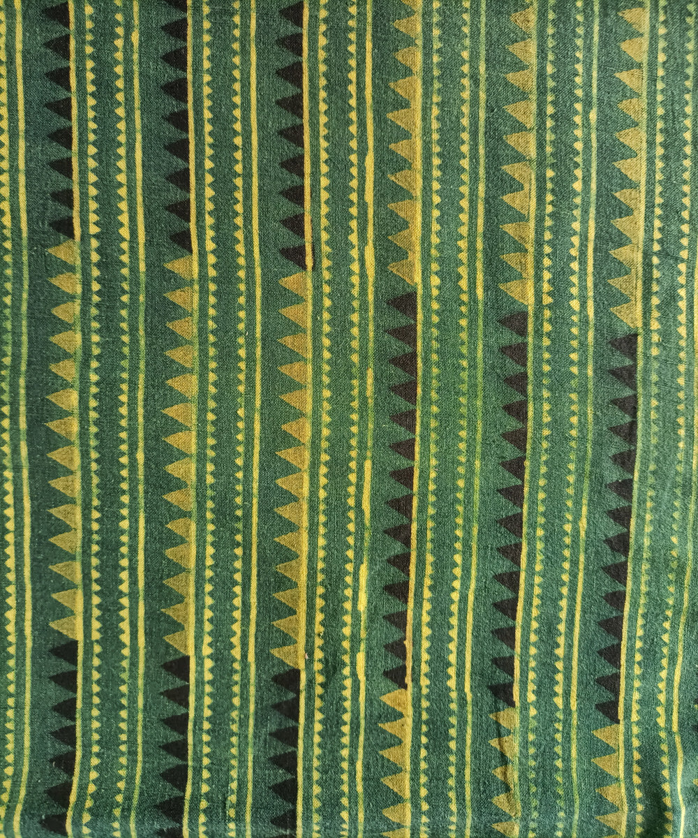 2.5m green yellow handspun handloom ajrakh cotton kurta material