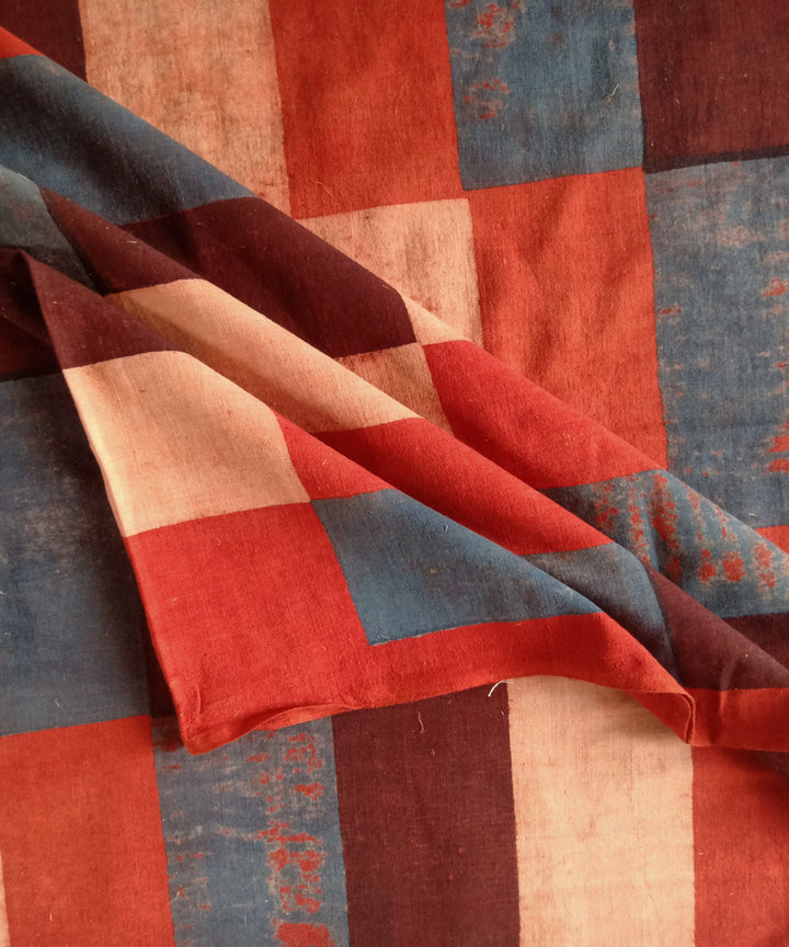 1m red coffee blue handspun handwoven cotton ajrakh Blouse Piece