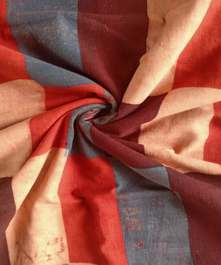 1m red coffee blue handspun handwoven cotton ajrakh Blouse Piece