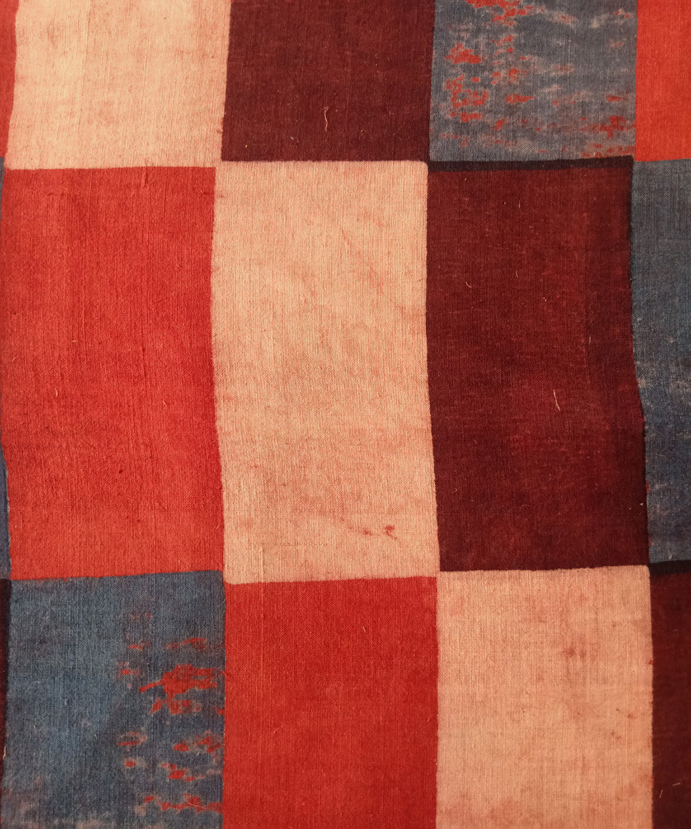 1m red coffee blue handspun handwoven cotton ajrakh Blouse Piece