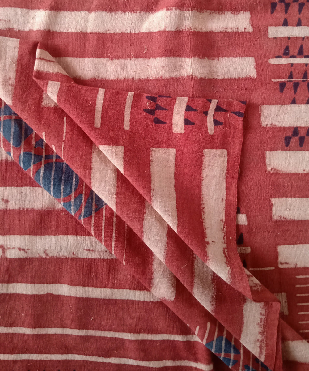 2.5m red blue handspun handwoven cotton ajrakh kurta material