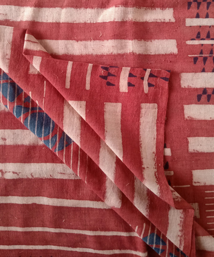 2.5m red blue handspun handwoven cotton ajrakh kurta material