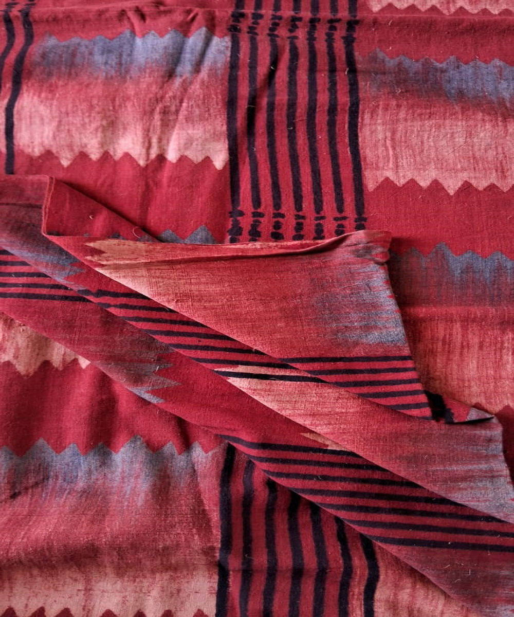 2.5m red blue handspun handwoven ajrakh cotton kurta material