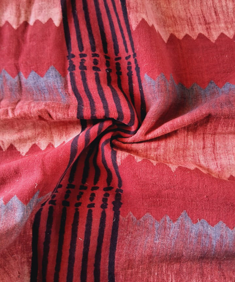 2.5m red blue handspun handwoven ajrakh cotton kurta material