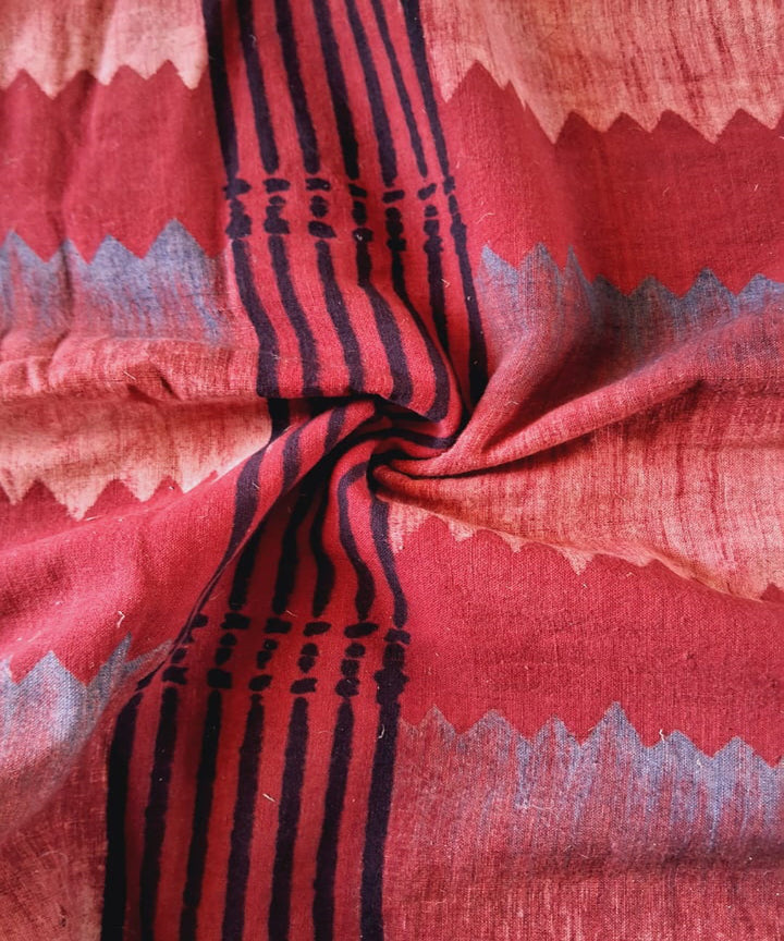 2.5m red blue handspun handwoven ajrakh cotton kurta material