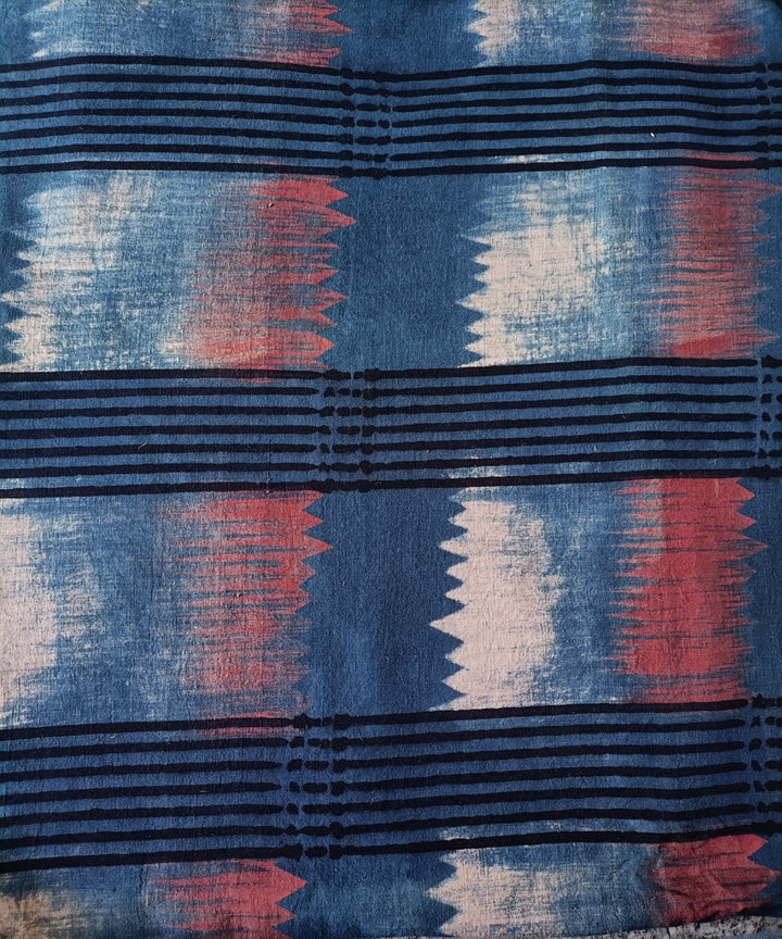 1m blue red black handspun handwoven cotton ajrakh kurta material
