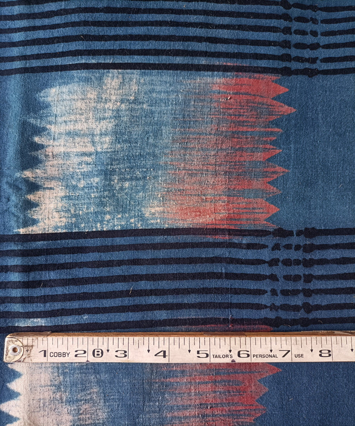 1m blue red black handspun handwoven cotton ajrakh kurta material