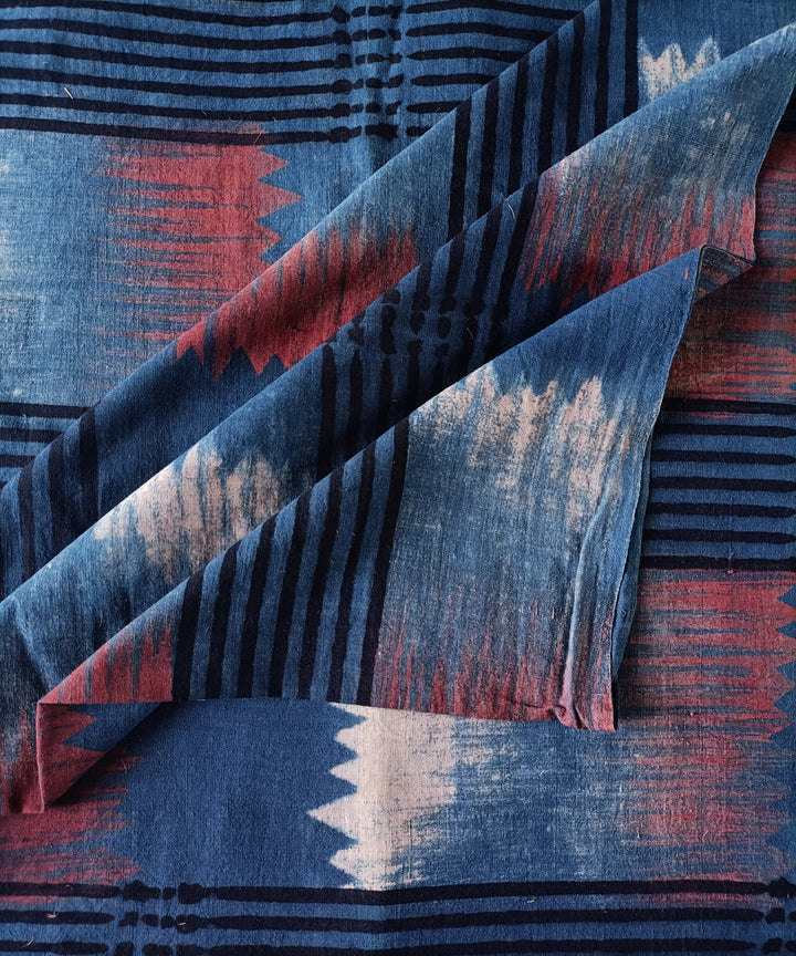 1m blue red black handspun handwoven cotton ajrakh kurta material