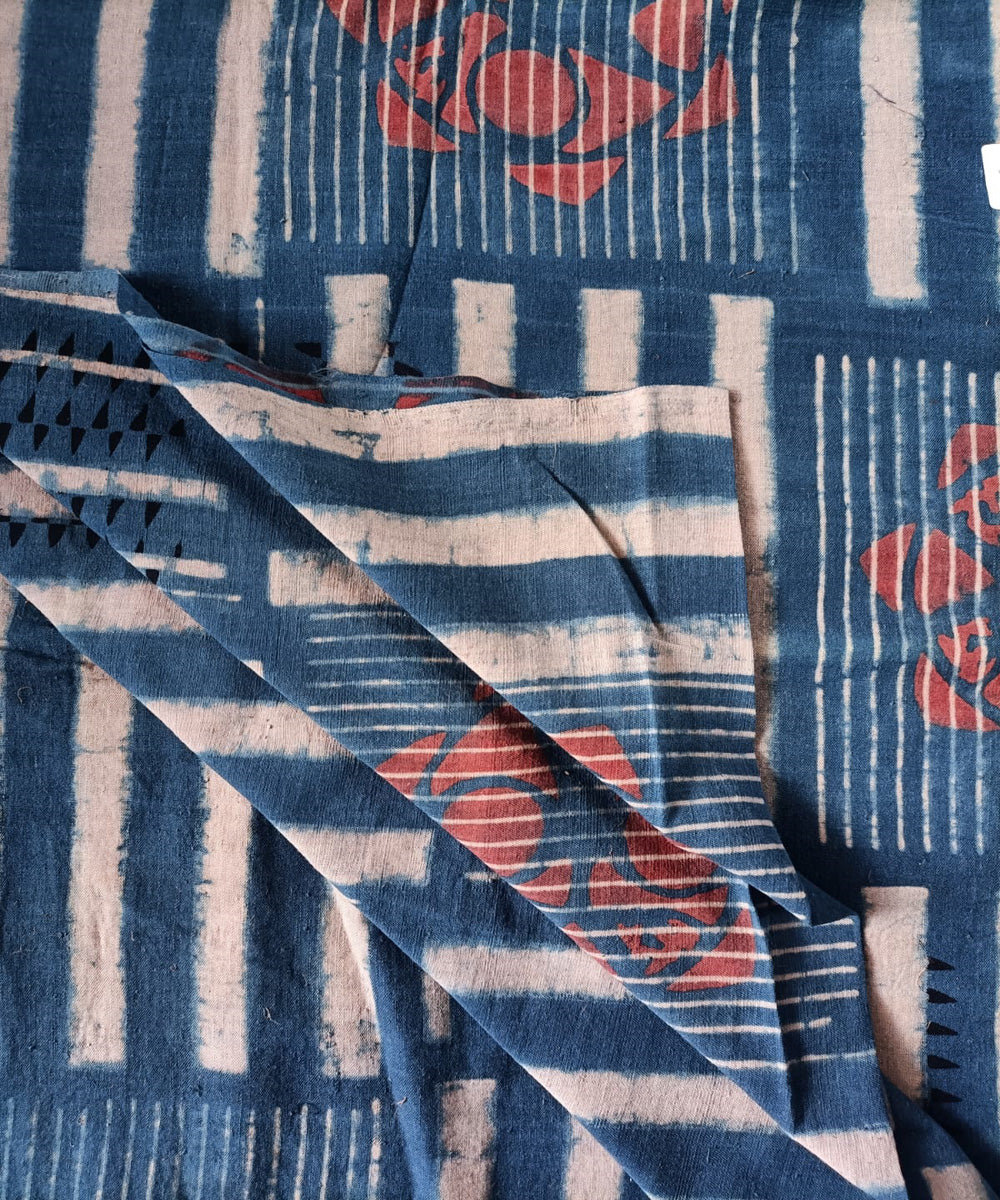 2.5m blue cream red black handspun handwoven cotton ajrakh print kurta material