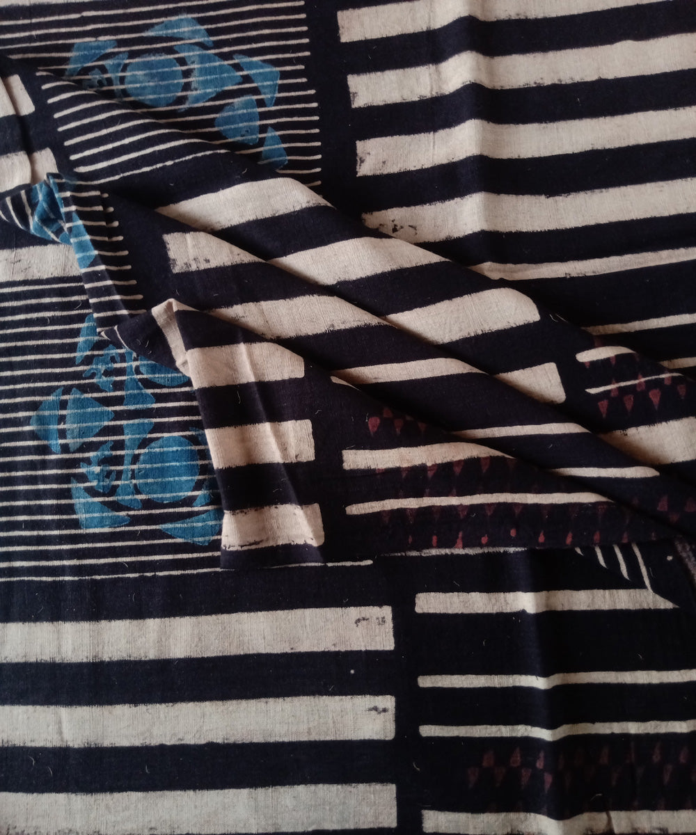 2.5m black blue red handspun handwoven cotton ajrakh kurta material