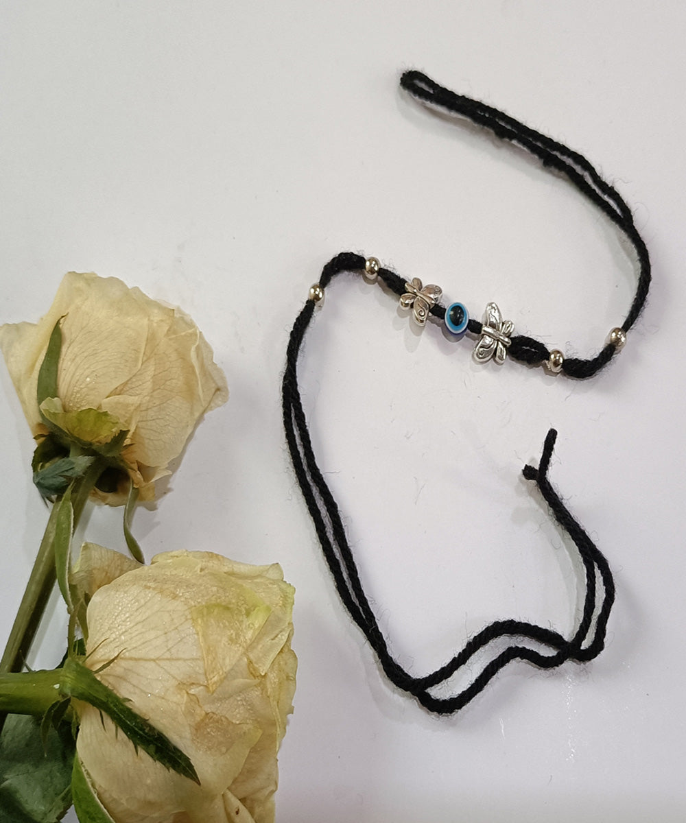 Black handmade woolen metal unique personalized anklet