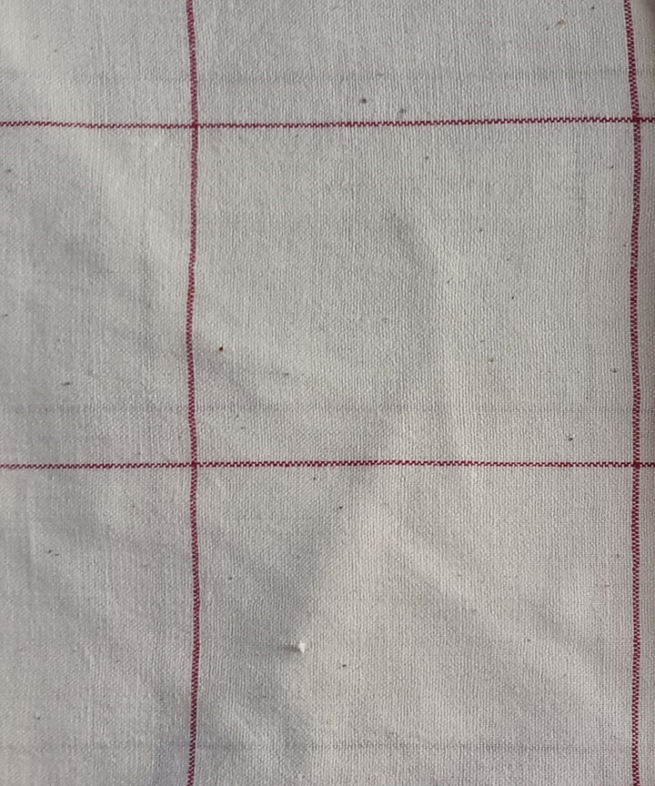 2.5m white red checks handspun handloom cotton kurta material