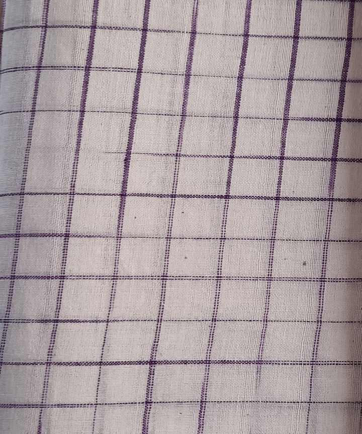 2.5m white purple checks handspun handloom cotton kurta material