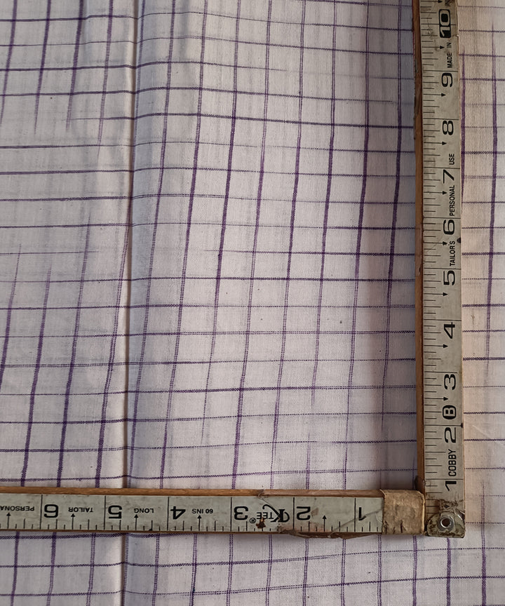 2.5m white purple checks handspun handloom cotton kurta material