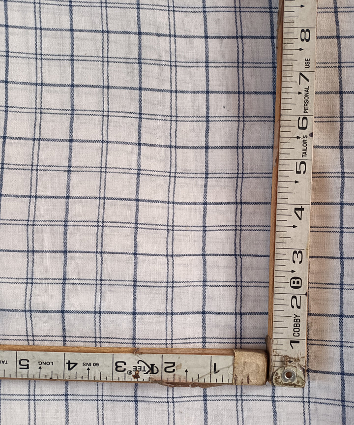 2.5m white blue checks handspun handloom cotton kurta material