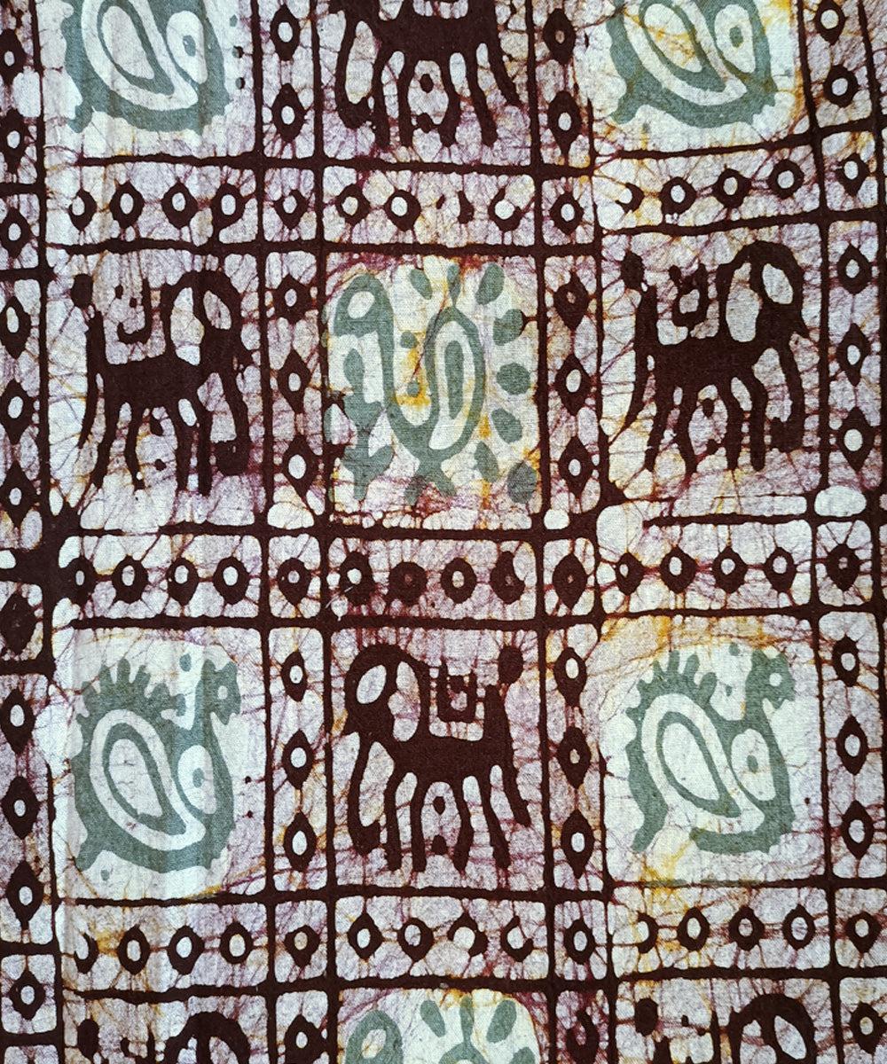 3pc Grey brown handspun handwoven cotton batik dress material