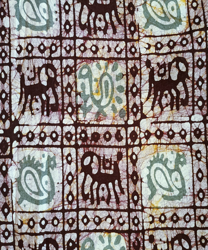3pc Grey brown handspun handwoven cotton batik dress material