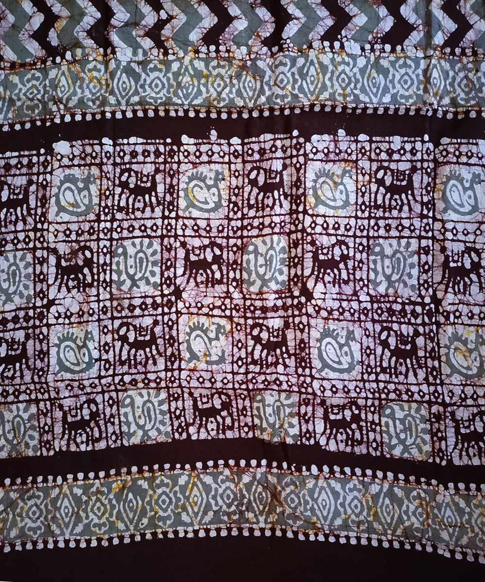 3pc Grey brown handspun handwoven cotton batik dress material