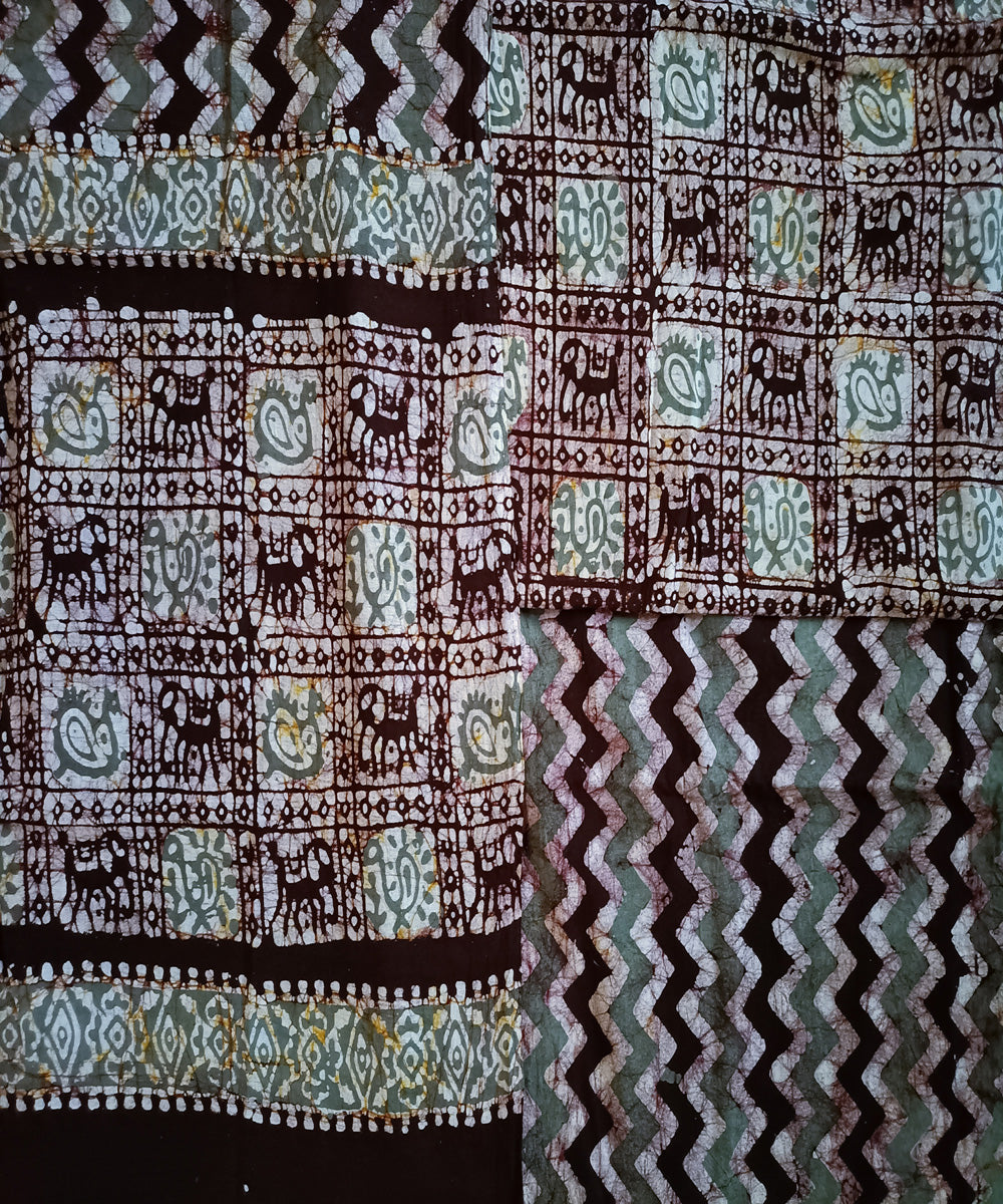 3pc Grey brown handspun handwoven cotton batik dress material