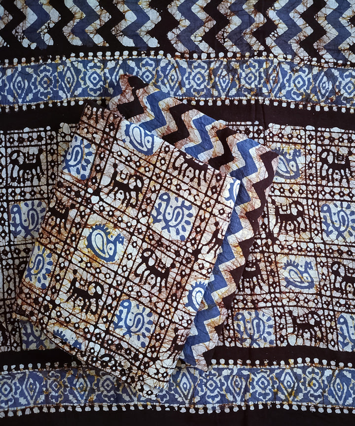 3pc Brown grey handspun handwoven cotton batik dress material