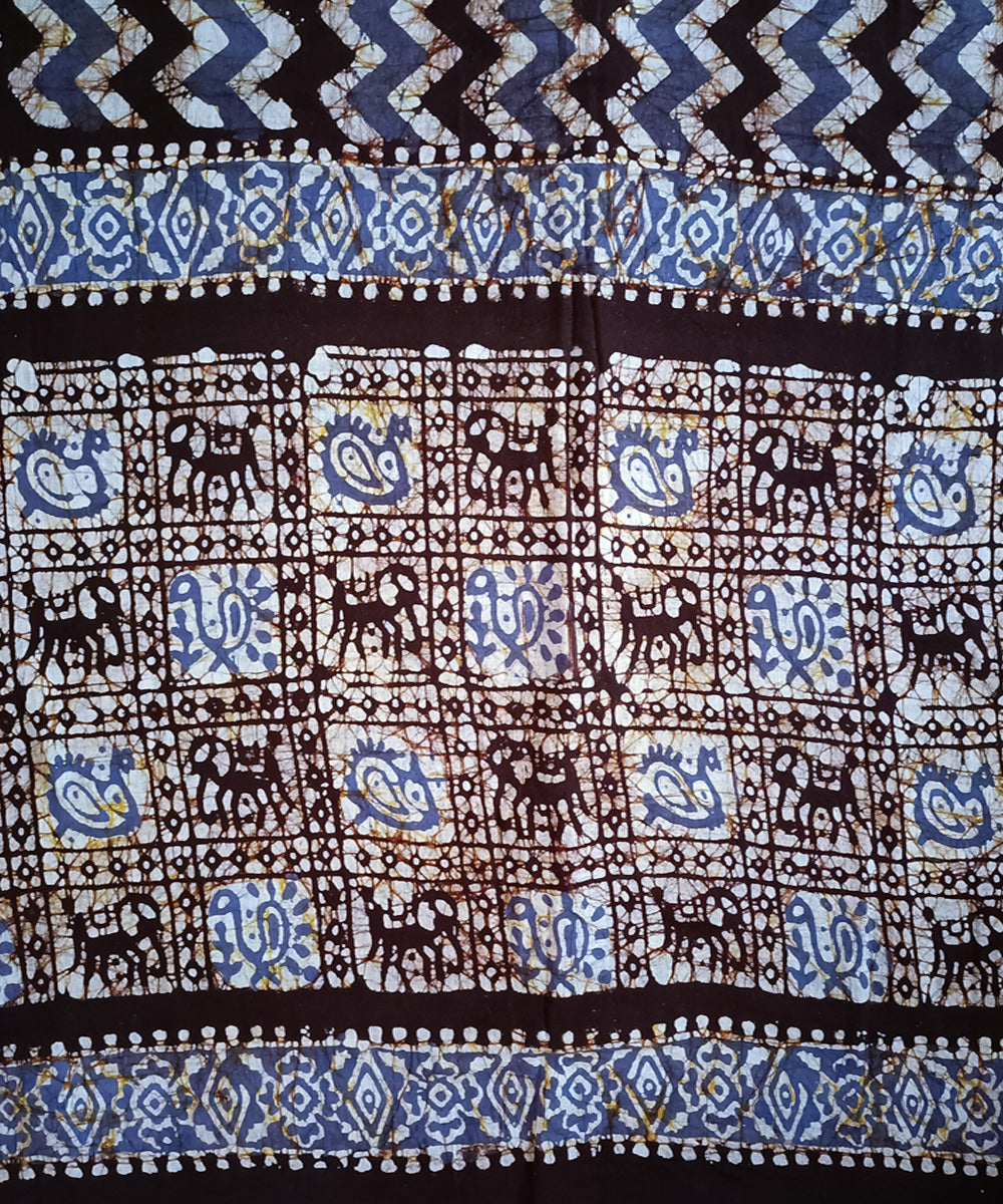 3pc Brown grey handspun handwoven cotton batik dress material