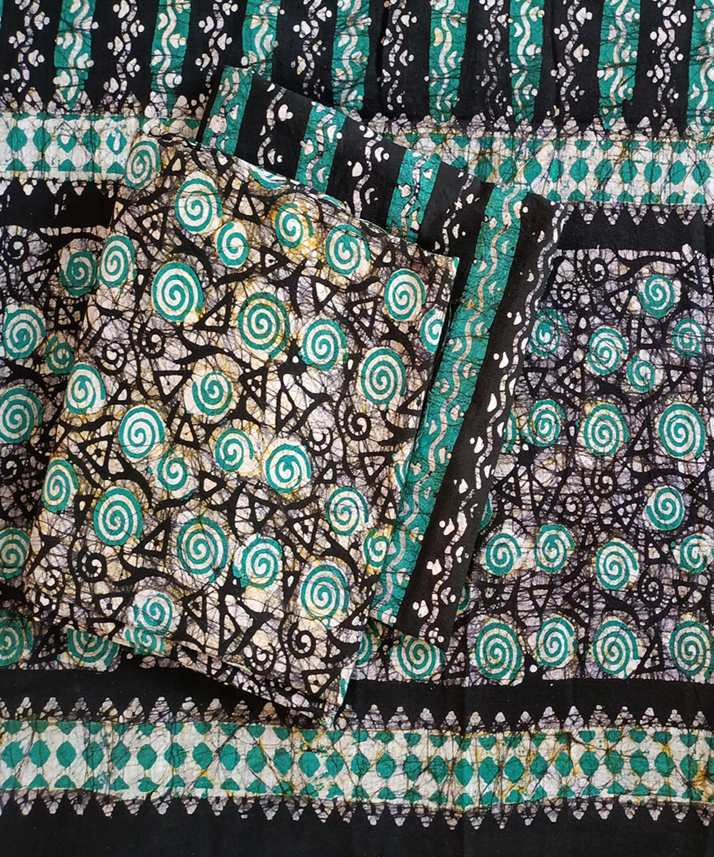 3pc Green black handspun handwoven cotton batik dress material