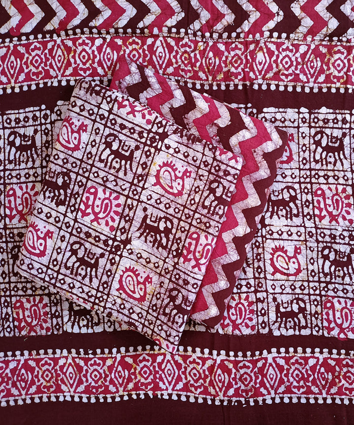 3pc Pink maroon handspun handwoven cotton batik dress material