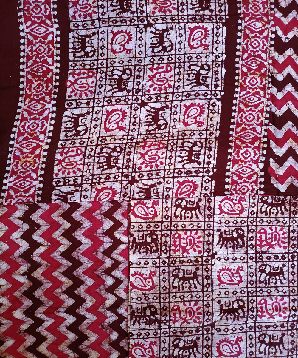 3pc Pink maroon handspun handwoven cotton batik dress material