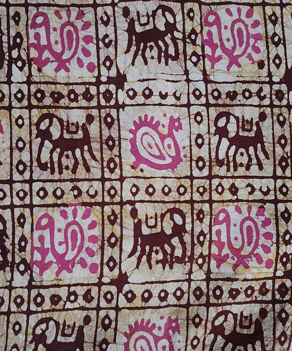 3pc Pink brown handspun handwoven cotton batik dress material