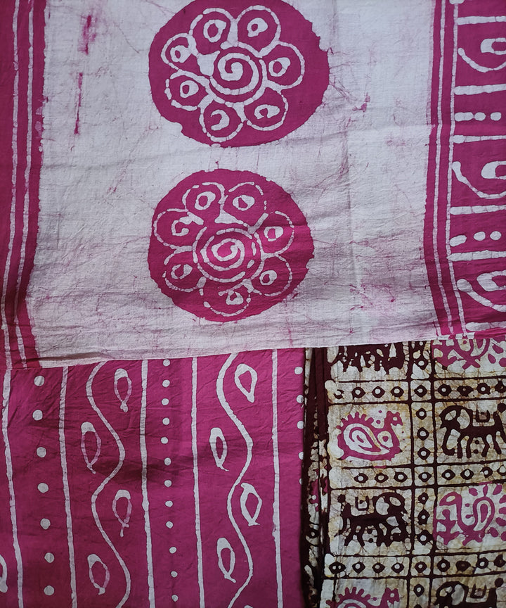 3pc Pink brown handspun handwoven cotton batik dress material