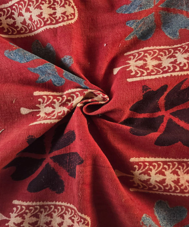 Red blue cream cotton khadi ajrakh print blouse piece