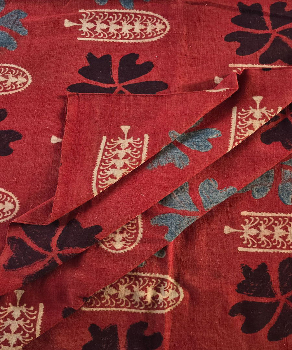 2.5m red blue cream khadi ajrakh print cotton kurta material