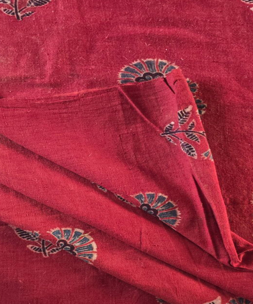 2.5m red blue cream ajrakh print khadi cotton kurta material