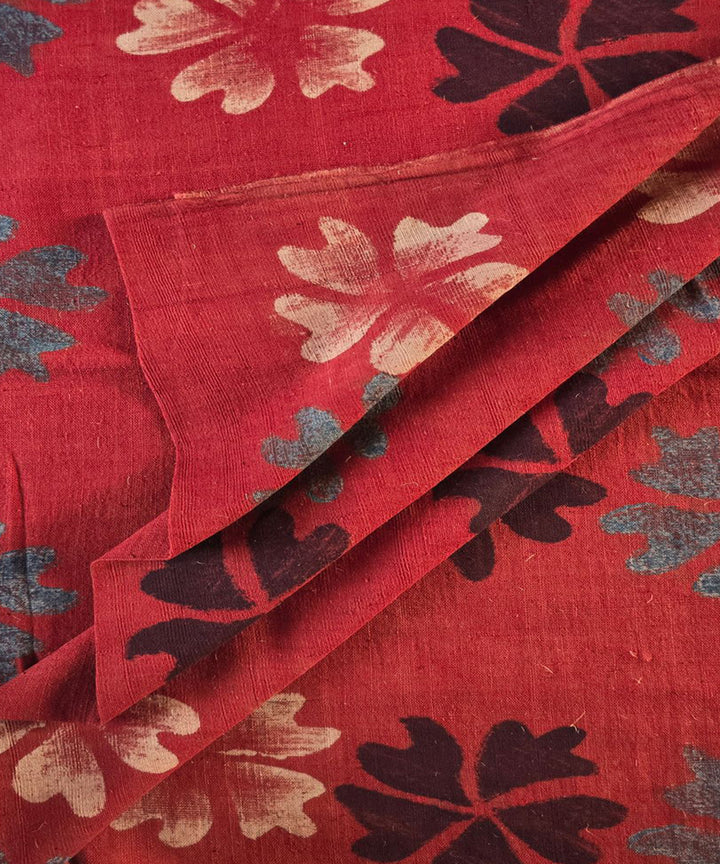 2.5m red blue khadi cotton ajrakh print cream kurta material